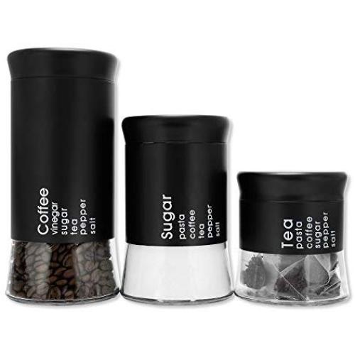 3 Kitchen canisters-/Coffee/Flour/Food/Candy/Pasta-Kitchen Canisters White-Black Kitchen Canisters Airtight