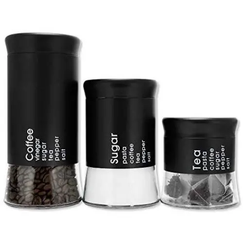 3 Küchenbehälter/Kaffee/Mehl/Lebensmittel/Süßigkeiten/Nudeln-Küchenbehälter Weiß-Schwarz Küchenbehälter Luftdicht