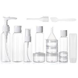 Travel Bottles Tsa approved Toiletry Bag, Leakproof Bottles for Toiletries, Squeeze,Pump,and Spray Bottles, Cream Jars For Liquids, Lotions, Gels, Perfume, Cologne 15 pieces and Clear Cosmetic Bag