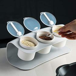 Nesee 3 Piece Kitchen Supplies Seasoning Box - Storage Container Condiment Jars - Cruet with Cover and Spoon