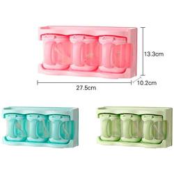 3 Pieces Seasoning Boxes Clear Seasoning Rack Spice Pots Storage Container Condiment Jars With Cover(green)