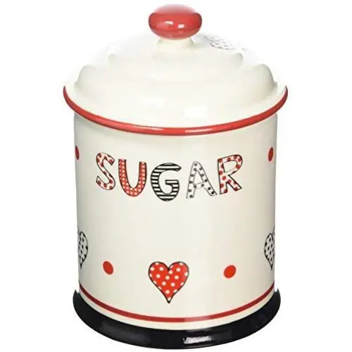 Fairmont & Main Kitchen Storage Jar-Sugar, Cream with red Hearts