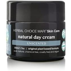 Natural Day Cream by Herbal Choice Mari (Unscented, 1.7 Fl Oz Glass Jar) - Made with Organic Ingredients - No Toxic Synthetic Chemicals - TSA-Approved Travel Size