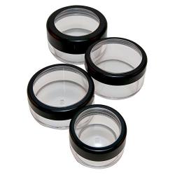 Travel Sample Plastic Clear Jar w Window Black Rim Cap 4 Kind of Capacities (1 Set)