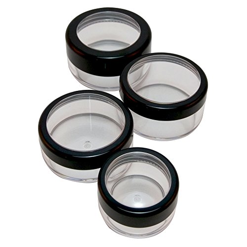 Travel Sample Plastic Clear Jar w Window Black Rim Cap 4 Kind of Capacities (1 Set)
