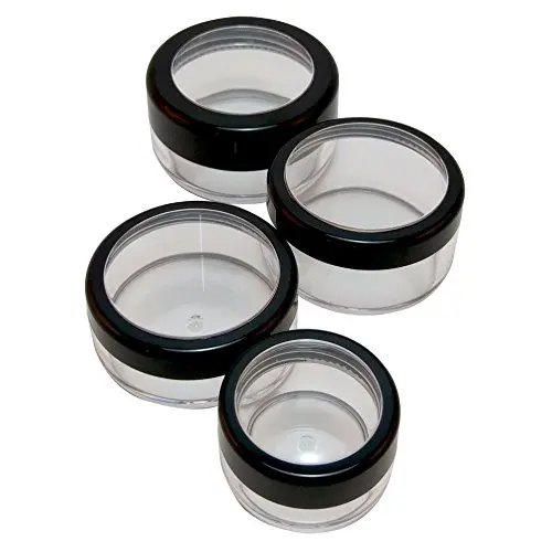 Travel Sample Plastic Clear Jar w Window Black Rim Cap 4 Kind of Capacities (1 Set) Travel Sample Plastic Clear Jar w Window Black Rim Cap 4 Kind of Capacities (1 Set)