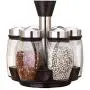 Ensemble de 6 Pots à Condiments en Verre Jeerbly, Petites Boîtes de Rangement pour Épices avec Couvercles Hermétiques et Râtelier Tournant Accessoires de Cuisine pour Camping Extérieur Barbecue