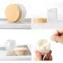 2 Pieces 30g Clear Glass Cream Jar Wooden Texture Plastic Lid Clear Glass Bottle Cream Jar with Inner Liner Empty Cosmetic Comtainer Refillable Come with 5 Pcs Makeup Frosted Tip Spatula (30g)