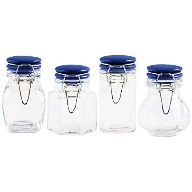 12 Pack - 3.4 Ounce Mini Square Glass Spice Jar with Orange Flip-Top  Gasket, Airtight Clear