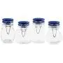 4 Pack- Glass Mason Jars - Unique Shapes -Round, Octagon, Square, Ball Shaped, Flip-Top Gasket With Hinge - For All Spices, Herbs, And Small Things -4 Sizes- 2.4oz, 3.1oz, 3.4oz, 3.7oz. (Blue)