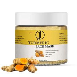 JJ Beauty Creations - ORGANIC VITAMIN C TURMERIC CLAY FACE MASK (4OZ) For Acne, Control Oil, Purify Pores, Remove Toxins, Pigmentation Correcting, Improve Texture, Nourish Skin - Yellow