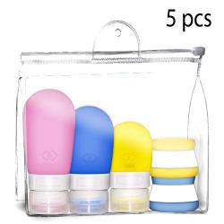 CNYMANY 5 pcs Travel Squeeze Bottles Containers Leak-proof Silicone Cream Jars with Case Lotion with Toiletry Case