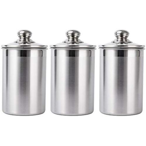 Vencer 3 Piece Set Large Sized 64oz,1.9L Each,304 Stainless Steel Canister Set with Glass Lids, Coffee, Tea, Sugar, Flour Canister for Kitchen