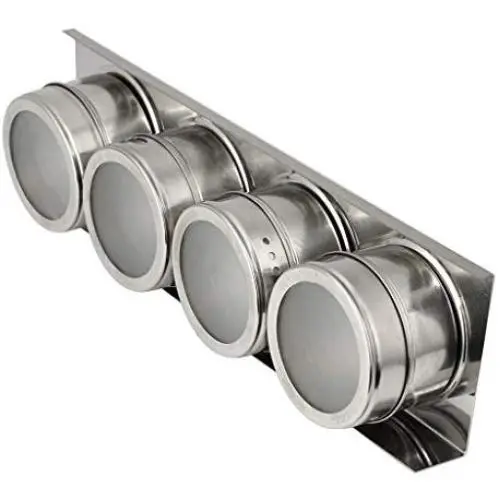 Nina-Gläser für Gewürze aus Edelstahl mit Magnetverschluss und Halterung (Silber, 5er-Set)
