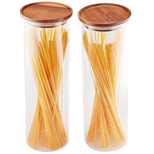 Essos Glass Jars with Wood Lids Set of (2) 68oz Canisters - Airtight and Stackable Storage Containers for the Kitchen or Pantry holds Food Cookies Coffee Spaghetti Pasta