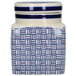 London Pottery Out of The Blue Coffee Container/Tea Caddy/Sugar Pot, Stoneware, Navy Blue Lattice Design, 11.5 x 11.5 x 15.5 cm