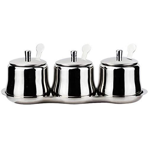 Stainless Steel Spice Container, Household Condiment Jar Set Kitchen Spice Storage Canister With Serving Spoons And Non-slip Base -3pcs