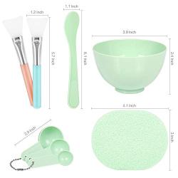 Facial Mask Mixing Bowl Set, Teenitor DIY Facemask Mixing Tool Kit with Silicon Face Mask Brush Facial Mask Bowl Stick Spatula Gauges Puff, Pack of 8, Green