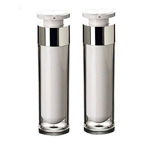 2Pcs White Empty Refillable Acrylic Vacuum Pump Bottle Leakproof Airless Container Jar For Storage Cream Lotion Toiletries Liquid With Silver Circle size 50ml/1.7oz