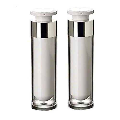 2 Pièces Bouteille Vide en Acrylique Remplissable Anti-fuite pour Contenant Airless pour Crème, Lotion, Produits Soins Corporels Liquides avec Cercle Argenté - 50ml/1.7oz 2 Pièces Bouteille Vide en Acrylique Remplissable Anti-fuite pour Contenant Airless pour Crème, Lotion, Produits Soins Corporels Liquides avec Cercle Argenté - 50ml/1.7oz