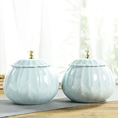 Jessi Tea Caddy für lose Teespeicherung, Keramik Teebehälter, Porzellan Dose für Gewürze und Kaffeebohnen (Blau)