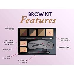 Aesthetica Brow Contour Kit - 16-Piece Eyebrow Makeup Palette - 6 Eyebrow Powders, 5 Eyebrow Stencils, Spoolie/Brush Duo, Tweezers, Brow Wax, Highlighter, Concealer & Instructions