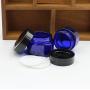 3Pcs 50ml/1.7oz Blue Glass Empty Refillable Cosmetic Jars with Black Cap and Liner Facial Cream Lotion Cases Boxes Pots Tins Containers Dispense Sample Bottle for Cosmetic Cream Balm Storage