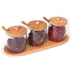 LQQGXLCondiment bottle, jar condiment storage box Spice jar glass cruet food storage container sugar and salt set with lid spice jar