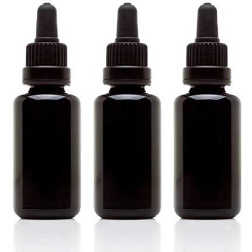 Infinity Jars 30 Ml (1 fl oz) Black Ultraviolet Glass Bottle w/Glass Eye Dropper 3-Pack