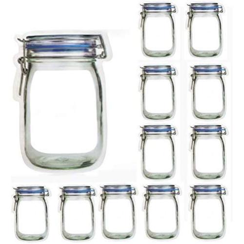 Enkrio Mason Jar Stand-Up Ziplock Bags Zipper Storage Bags Food Saver Reusable (24 Pack)