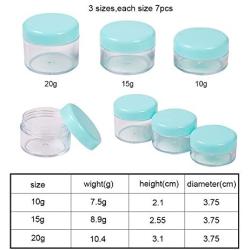 PandaHall Elite 21 Pieces Empty Clear Plastic Sample Containers 10/15 /20 Gram Size Round Cosmetic Travel Pot Jars with Screw Cap Lids and 7 Pieces Mini Spatula for Make Up, Nails, Jewelry