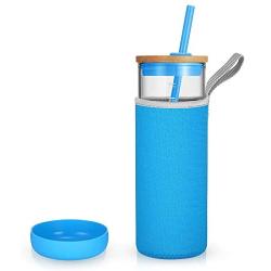 Tronco 24oz Glass Tumbler Glass Water Bottle Straw Silicone Pedestal Sleeve Bamboo Lid With Removeable Soft Insulator Sleeve - BPA Free (Pack of 2)