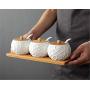 Mini Spice Jars Ceramic storage tank wood cover seasoning tank set combination household