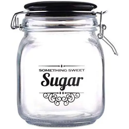 Home Basics Clear Glass Storage Jar Container with Ceramic Flip Top Lid and Clamp Lock, Airtight Seal for Kitchen Storage, Pickling, Jam, Canning & Preserving Food (SUGAR, BLACK) Home Basics Clear Glass Storage Jar Container with Ceramic Flip Top Lid and Clamp Lock, Airtight Seal for Kitchen Storage, Pickling, Jam, Canning & Preserving Food (SUGAR, BLACK)
