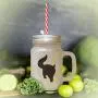 Light Blue Maine Coon Cat Silhouette #3 Frosted Glass Mason Jar With Straw