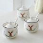 Ceramics Elk Print Sugar Salt Storage Jar Seasoning Pot with Lid and Spoon