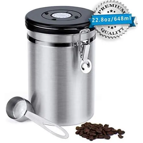 Stainless Steel Coffee Canister, 22.8 oz Airtight Coffee Storage Containers with Built-in CO2 Gas Vent Valve & Date Tracking Wheel & Scoop, Vacuum Storage Jar Keep Coffee Sugar Tea Fresh(Sliver,Large) Stainless Steel Coffee Canister, 22.8 oz Airtight Coffee Storage Containers with Built-in CO2 Gas Vent Valve & Date Tracking Wheel & Scoop, Vacuum Storage Jar Keep Coffee Sugar Tea Fresh(Sliver,Large)