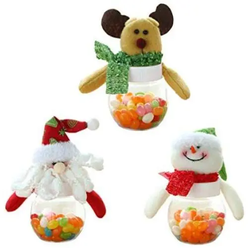 3 Stück Weihnachts-Süßigkeitenbehälter Niedlicher Weihnachtselfe Santa Schneemann Klare Kunststoff Süßigkeitenbehälter