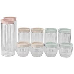 10 pcs/set Plastic Transparent Kitchen Storage Jar Sealing Food Preservation Pot Container