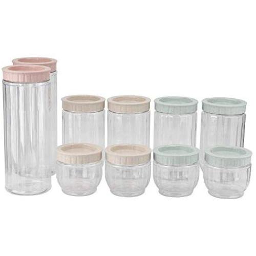 10 pcs/set Plastic Transparent Kitchen Storage Jar Sealing Food Preservation Pot Container