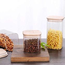 Glass Sealed Jars Cans With Bamboo Lid Tea Coffee Sugar Kitchen Storage Bulk Food Container Set Organization Square Jar 600ML