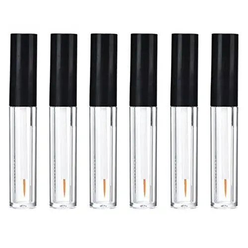 6 Stück 2 ML 0,07OZ Leere Transparente ABS Wiederbefüllbare Eyeliner Flaschen mit Schwarzen Kappen, Eyelash Cream Beutel, Kosmetik Probenbehälter für Reisebehälter