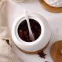 Ceramic cruet seasoning jar salt bowl sugar bowl kitchen household ceramic seasoning jar glass lid storage tank wooden tray,1pcs-J