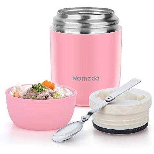 Food Jar Insulated Lunch Containers Nomeca 16 Oz Stainless Steel Thermoses Food Flask Lunch Vacuum Bottle with Folding Spoon (Pink)