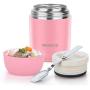 Food Jar Insulated Lunch Containers Nomeca 16 Oz Stainless Steel Thermoses Food Flask Lunch Vacuum Bottle with Folding Spoon (Pink)