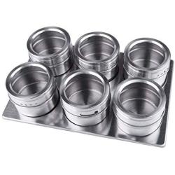 Clear Lid Magnetic Spice Tin Jar Stainless Steel Spice Sauce Storage Container Jars Kitchen Accessories,6Pcs