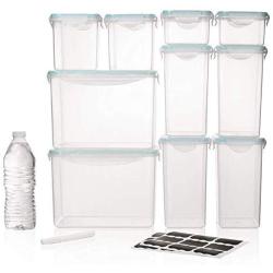 TALL WIDE DEEP Food Storage Containers - Sugar, Flour Plastic Containers 20 pc (set of 10) - 18 FREE Chalkboard labels & Marker - Airtight, Leakproof, BPA Free - Microwave, Freezer & Dishwasher Safe