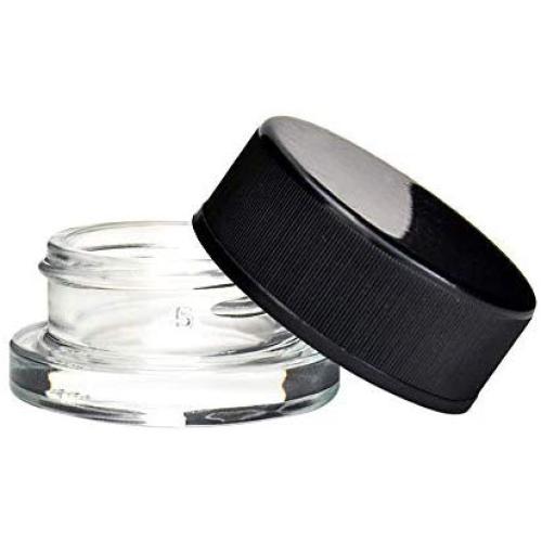 9cc (0.3 fl oz) Glass Concentrate Jars with Black Child Resistant Lid (Clear, 64)