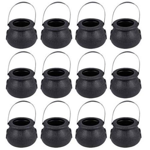 Garneck Halloween Candy Buckets, Handheld Candy Jars, Black Witch Candy Holders for Halloween Party (12 pcs Black)