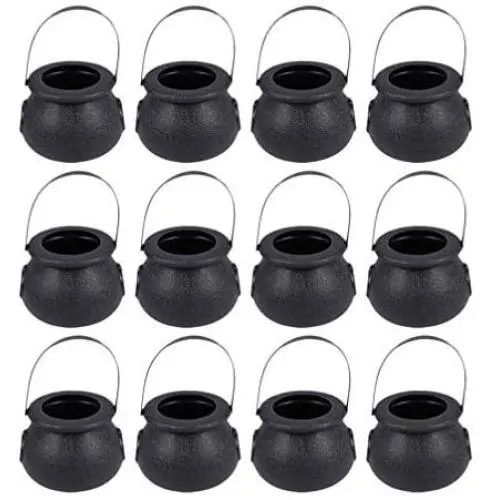 Garneck Halloween Candy Buckets, Handheld Candy Jars, Black Witch Candy Holders for Halloween Party (12 pcs Black)